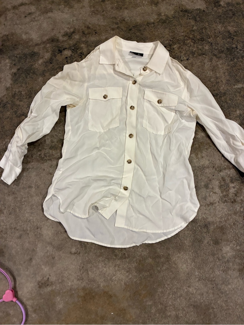 Lord & Taylor Cream Button-Front Blouse Shirt